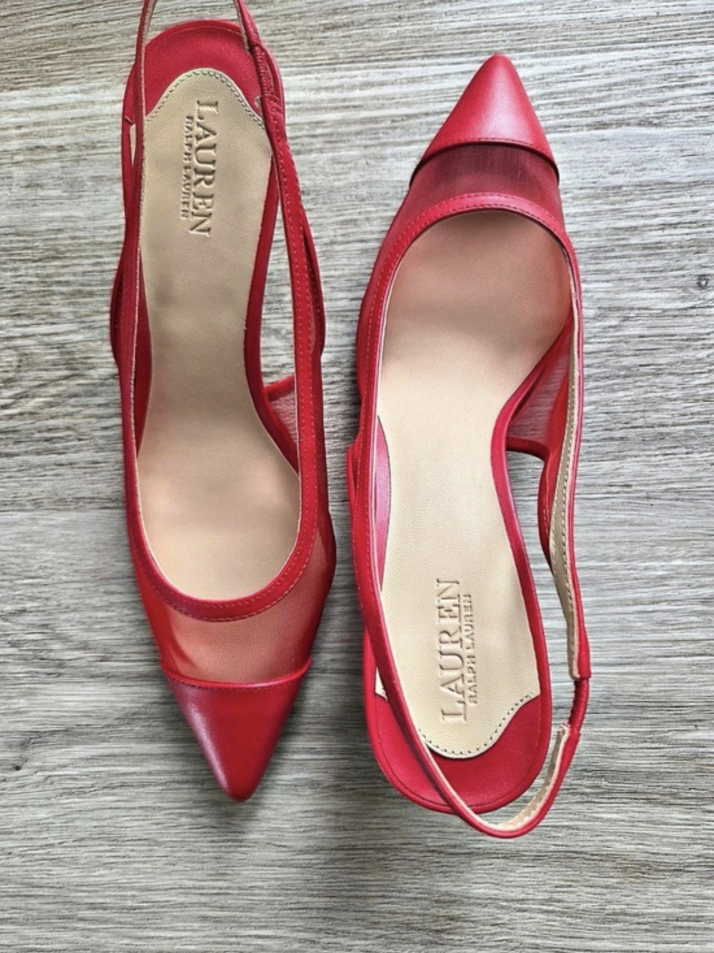 Lauren Ralph Lauren Lolah CP Toe-PM-SLG Pointed Toe Slingback Heels in Red US 7 - Picture 3 of 5
